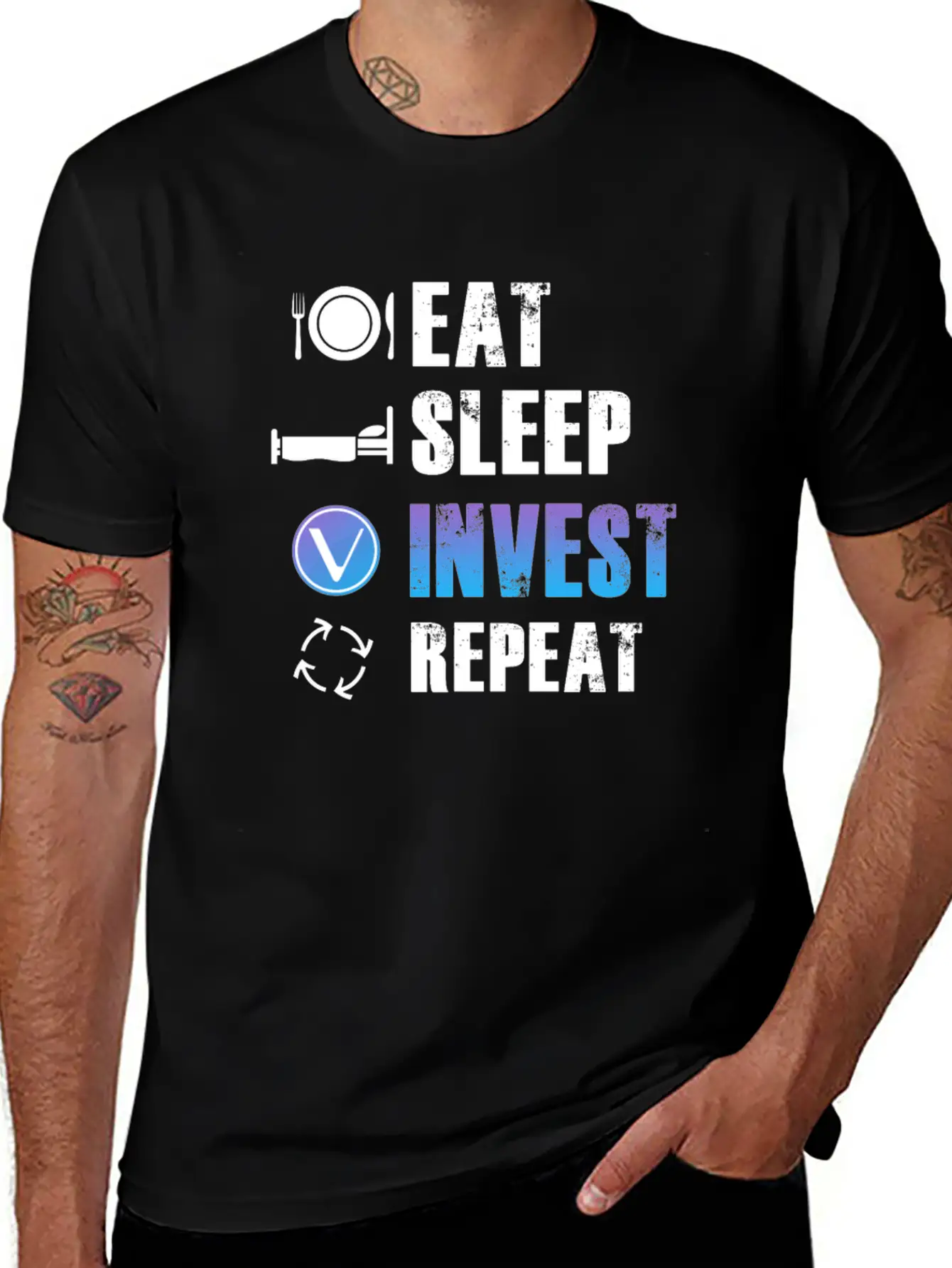 Eat Sleep Invest Repeat Vechain VET Blockchain Relaxed Everyday Tee – Lightweight And Durable Cotton