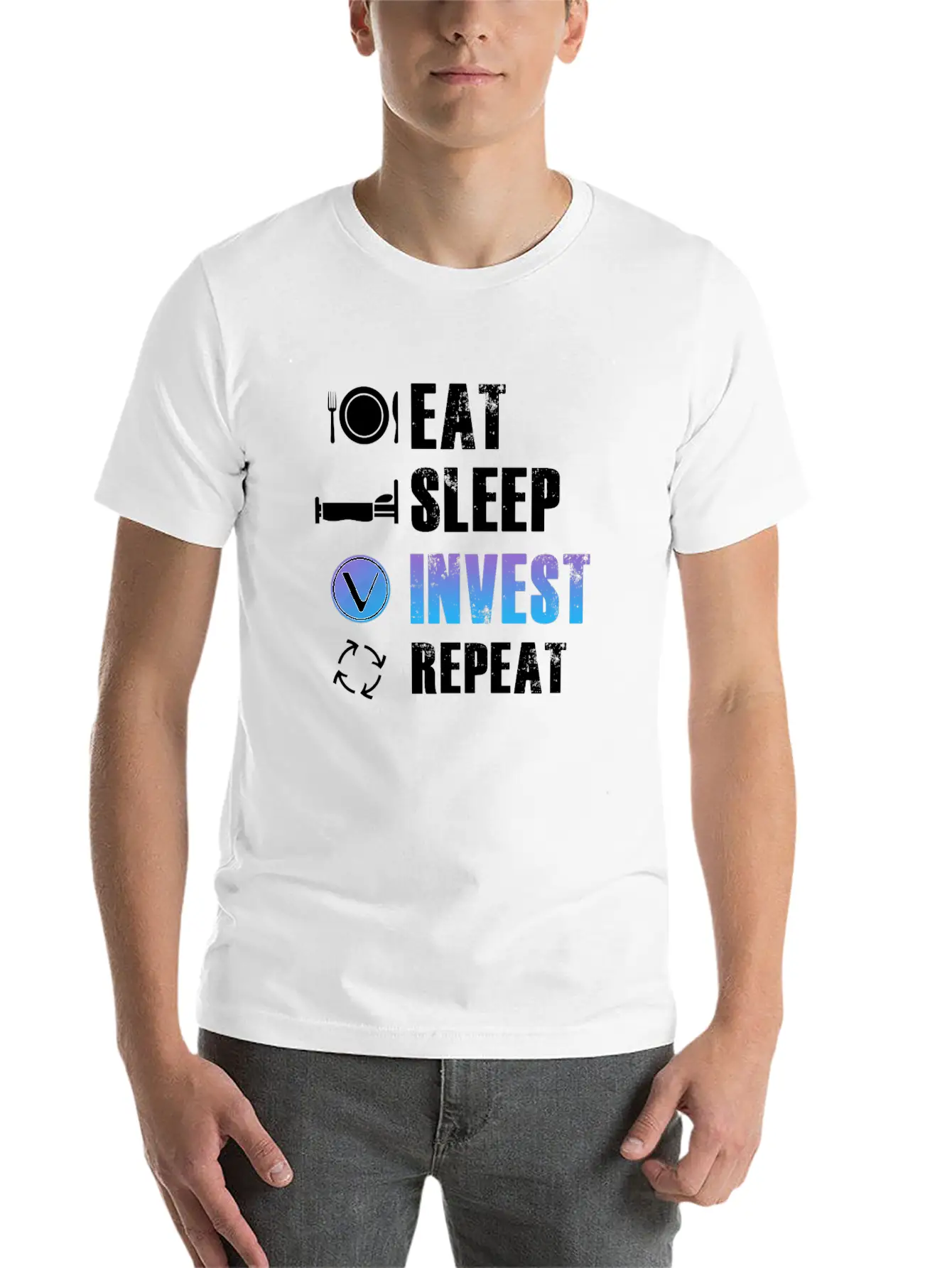 Eat Sleep Invest Repeat Vechain VET Blockchain Relaxed Everyday Tee – Lightweight And Durable Cotton