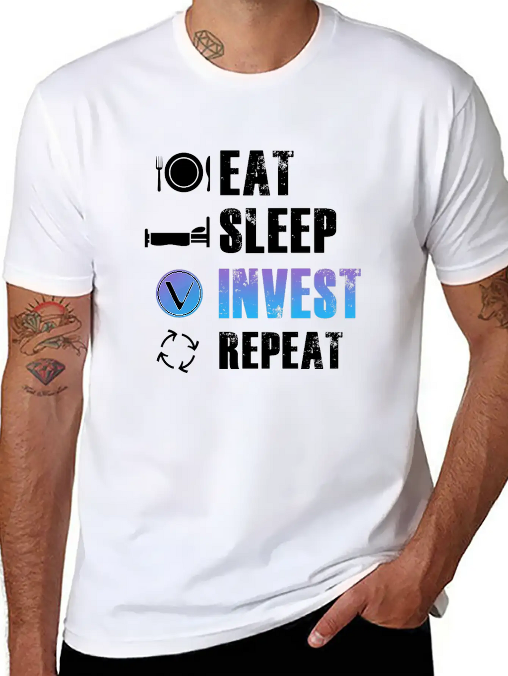 Eat Sleep Invest Repeat Vechain VET Blockchain Relaxed Everyday Tee – Lightweight And Durable Cotton