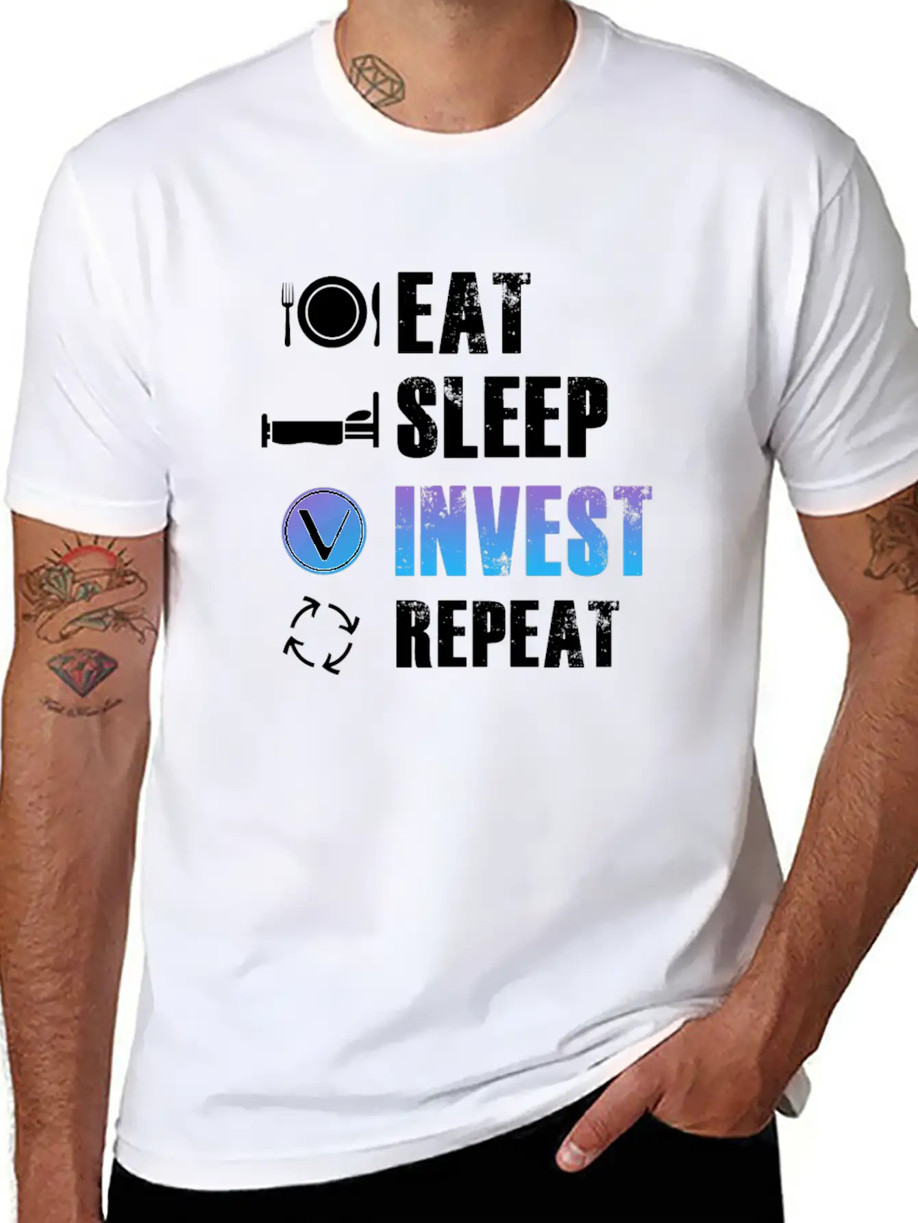 Eat Sleep Invest Repeat Vechain VET Blockchain Relaxed Everyday Tee – Lightweight And Durable Cotton