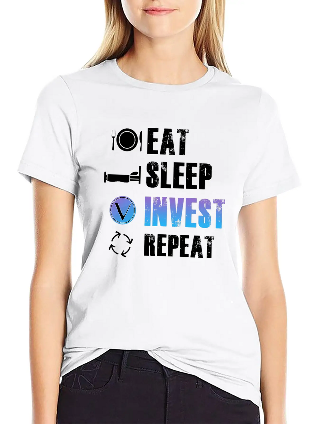 Eat Sleep Invest Repeat Vechain VET Blockchain Relaxed Everyday Tee – Lightweight And Durable Cotton