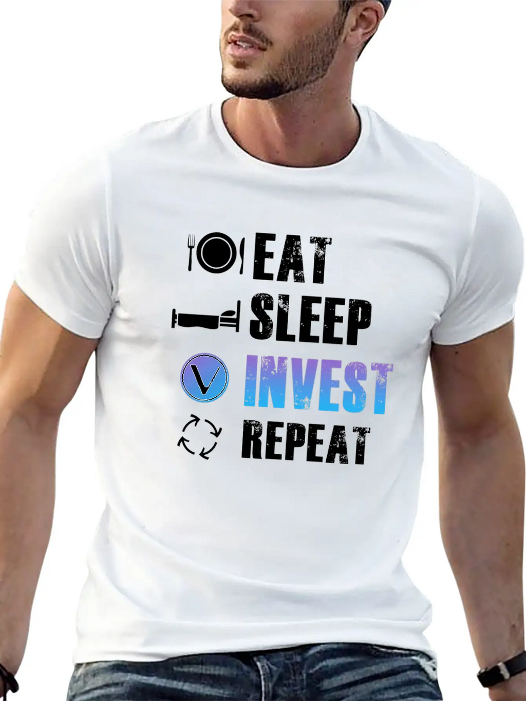 Eat Sleep Invest Repeat Vechain VET Blockchain Relaxed Everyday Tee – Lightweight And Durable Cotton