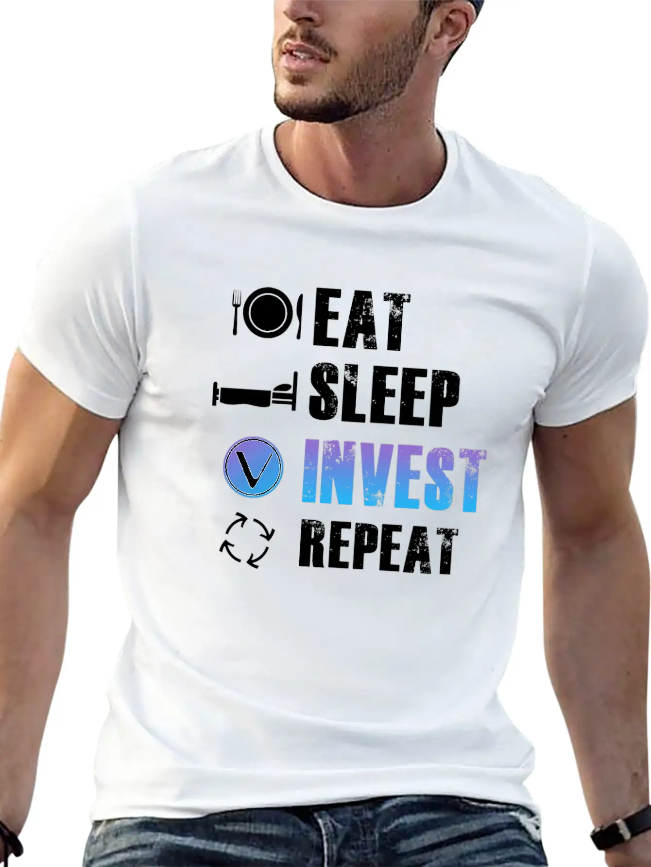 Eat Sleep Invest Repeat Vechain VET Blockchain Relaxed Everyday Tee – Lightweight And Durable Cotton
