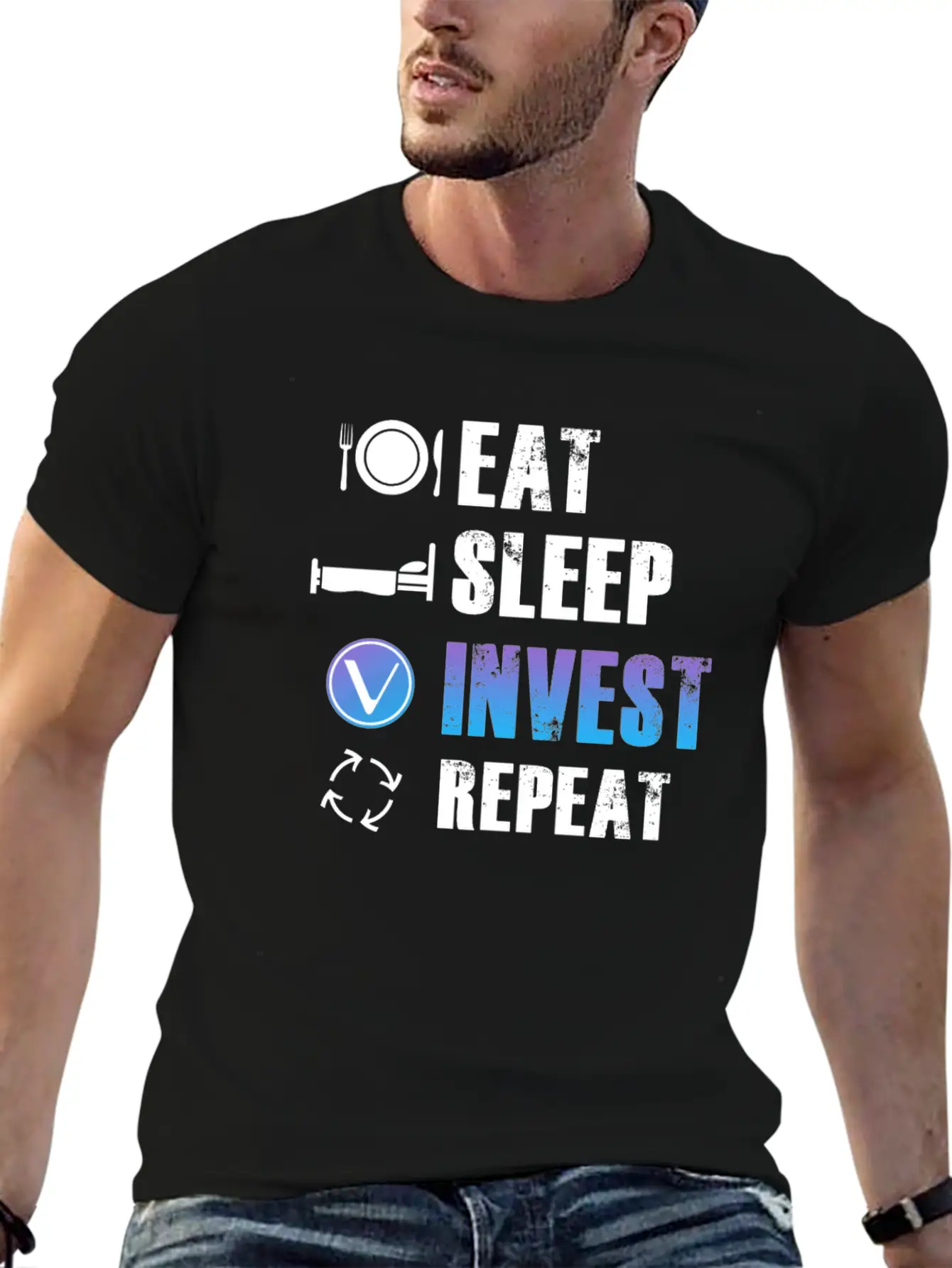 Eat Sleep Invest Repeat Vechain VET Blockchain Relaxed Everyday Tee – Lightweight And Durable Cotton