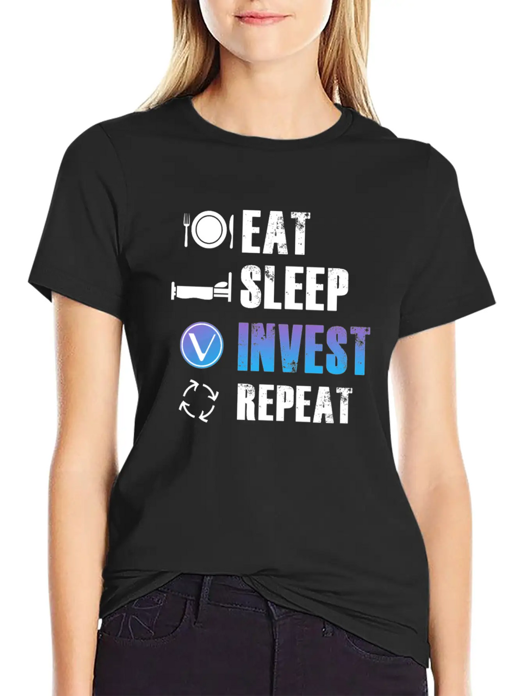 Eat Sleep Invest Repeat Vechain VET Blockchain Relaxed Everyday Tee – Lightweight And Durable Cotton