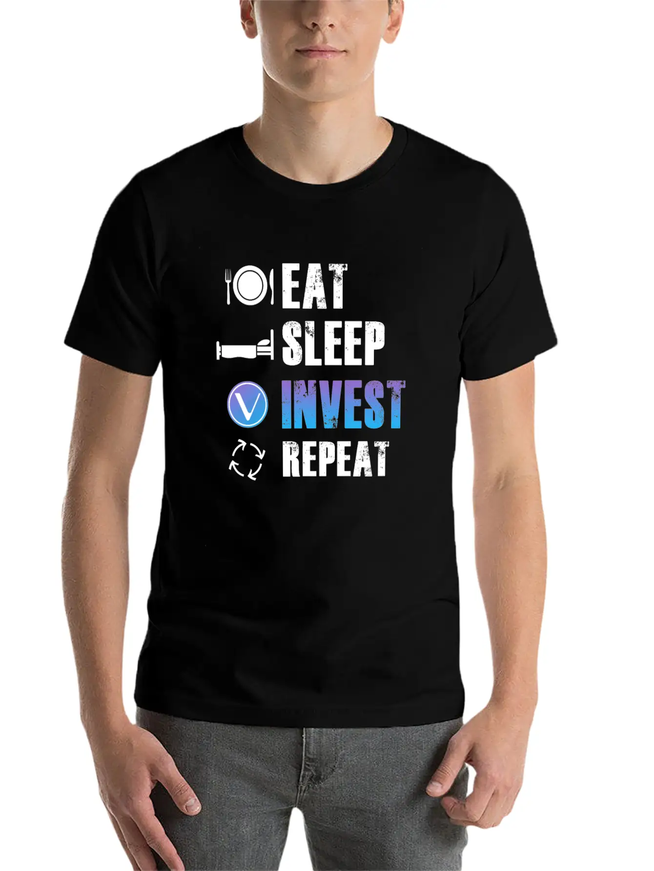 Eat Sleep Invest Repeat Vechain VET Blockchain Relaxed Everyday Tee – Lightweight And Durable Cotton