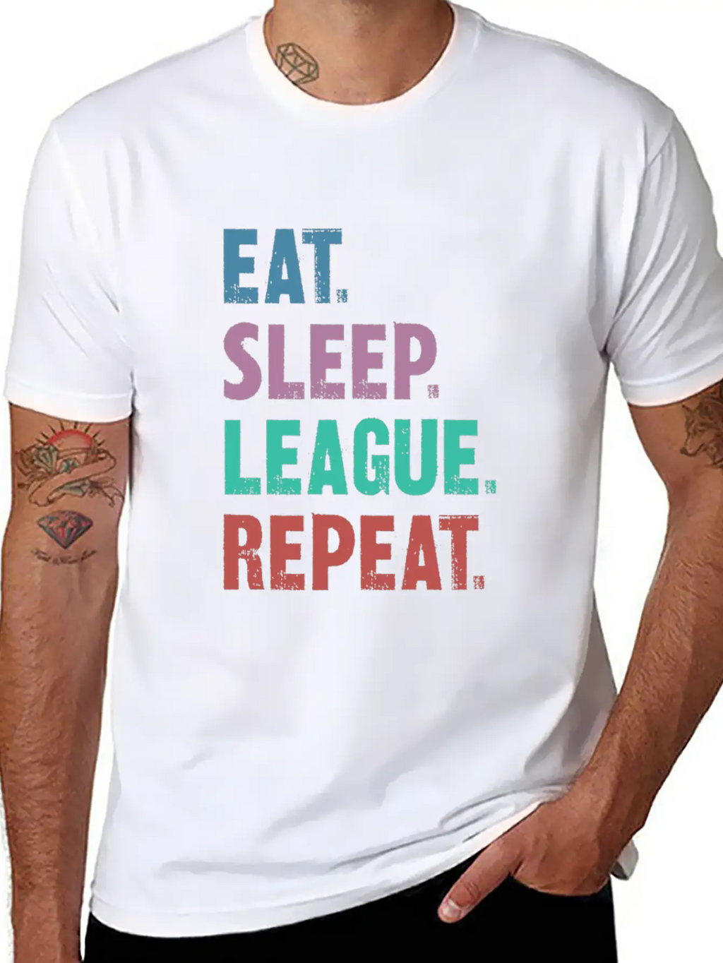 EAT SLEEP LEAGUE REPEAT Breathable Graphic T-Shirt – Perfect For Casual Days