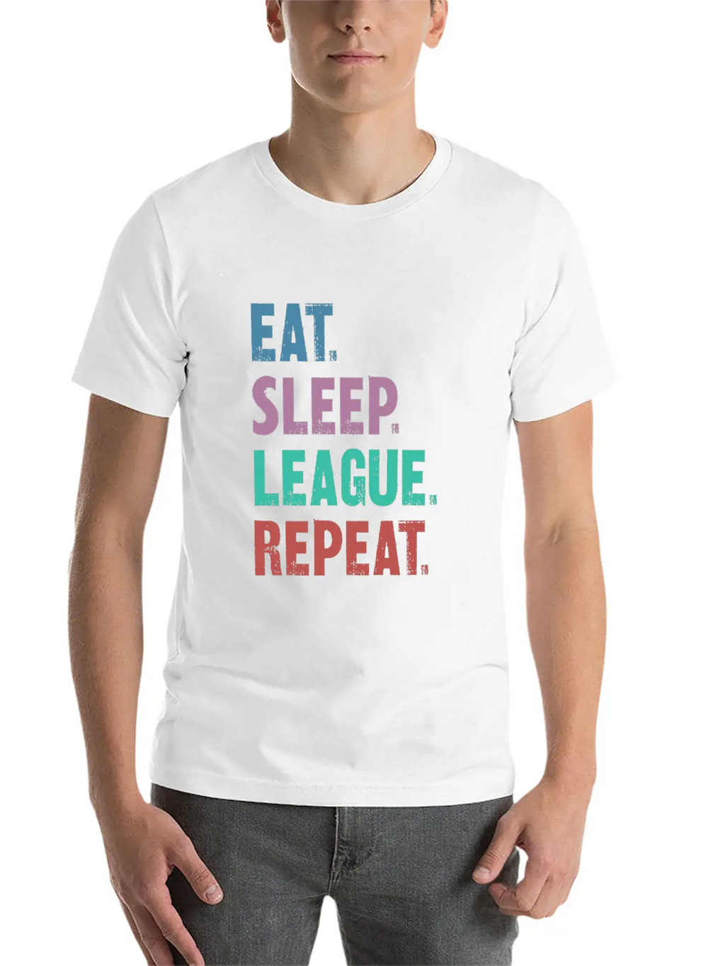 EAT SLEEP LEAGUE REPEAT Breathable Graphic T-Shirt – Perfect For Casual Days