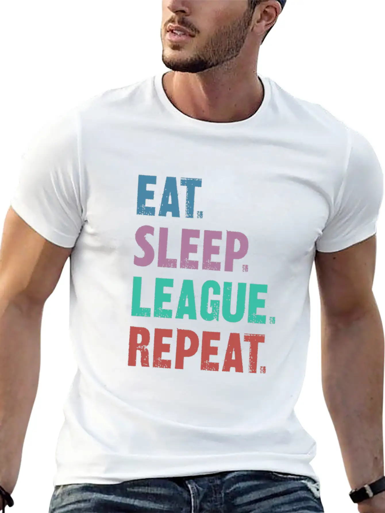 EAT SLEEP LEAGUE REPEAT Breathable Graphic T-Shirt – Perfect For Casual Days