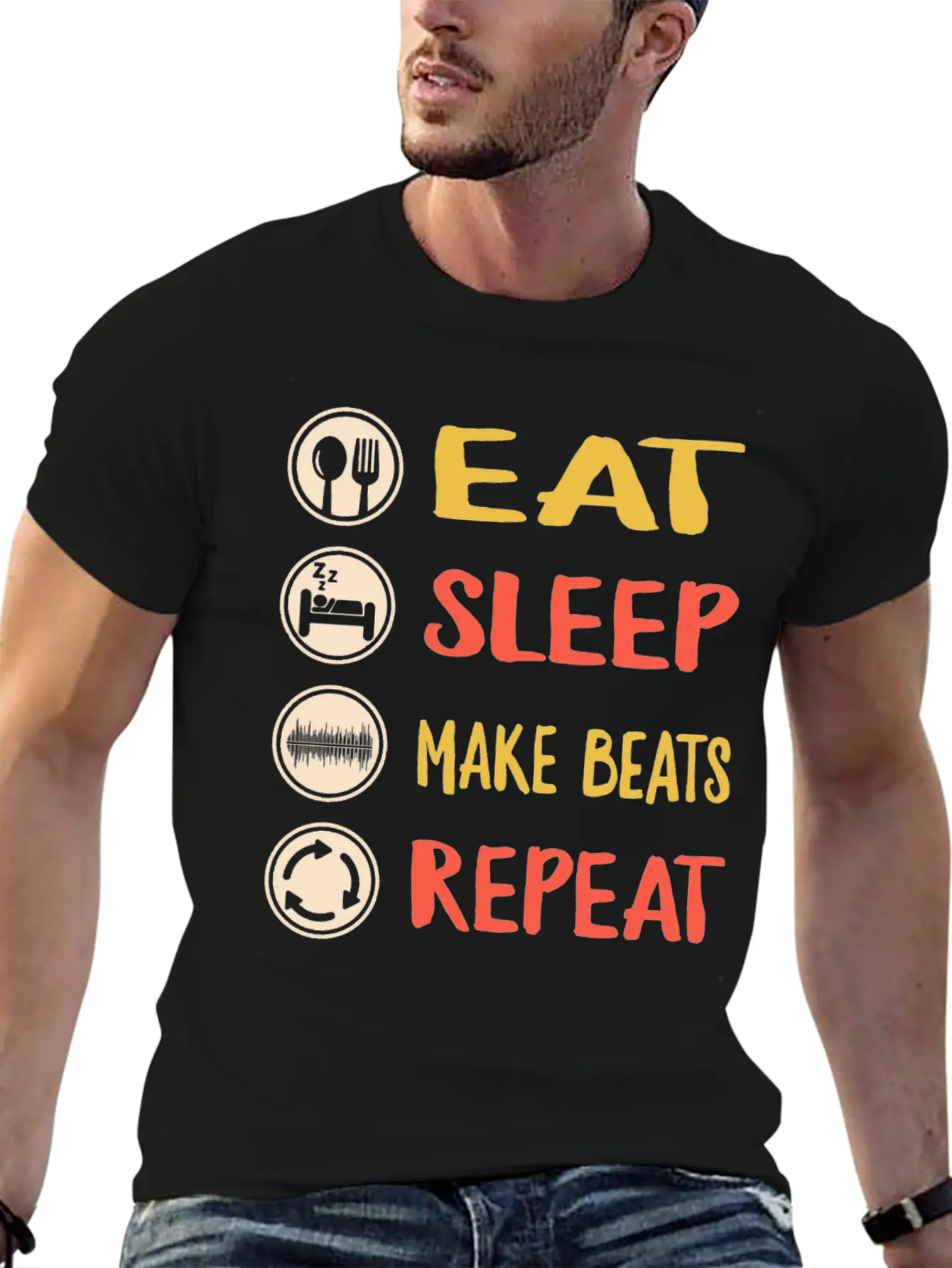 Eat Sleep Make Beats Repeat, DJ Music Shirt, Breathable Graphic T-Shirt – Perfect For Casual Days