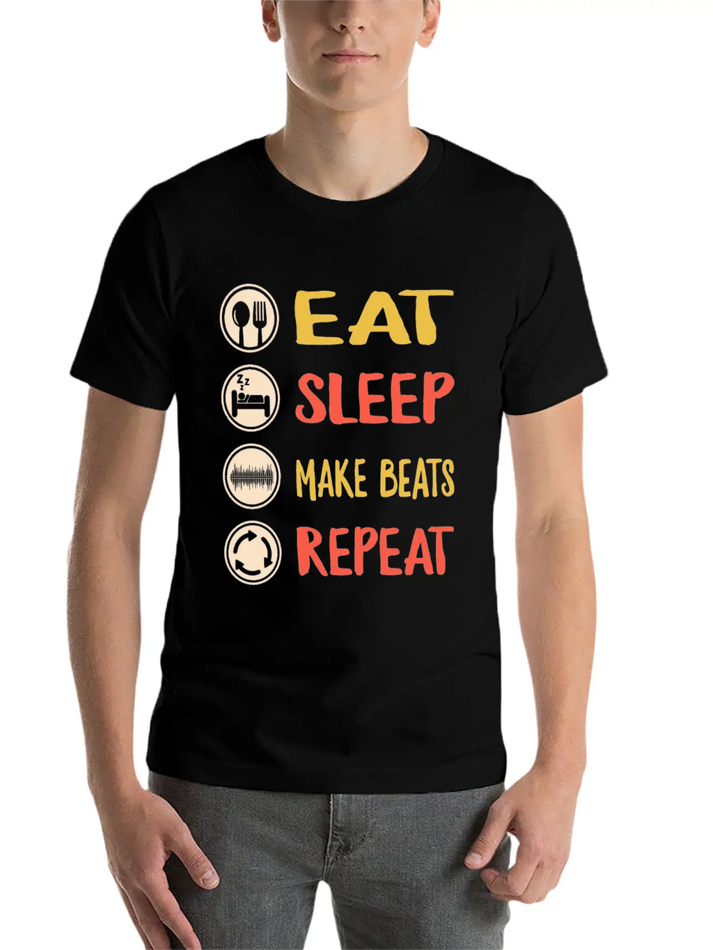 Eat Sleep Make Beats Repeat, DJ Music Shirt, Breathable Graphic T-Shirt – Perfect For Casual Days