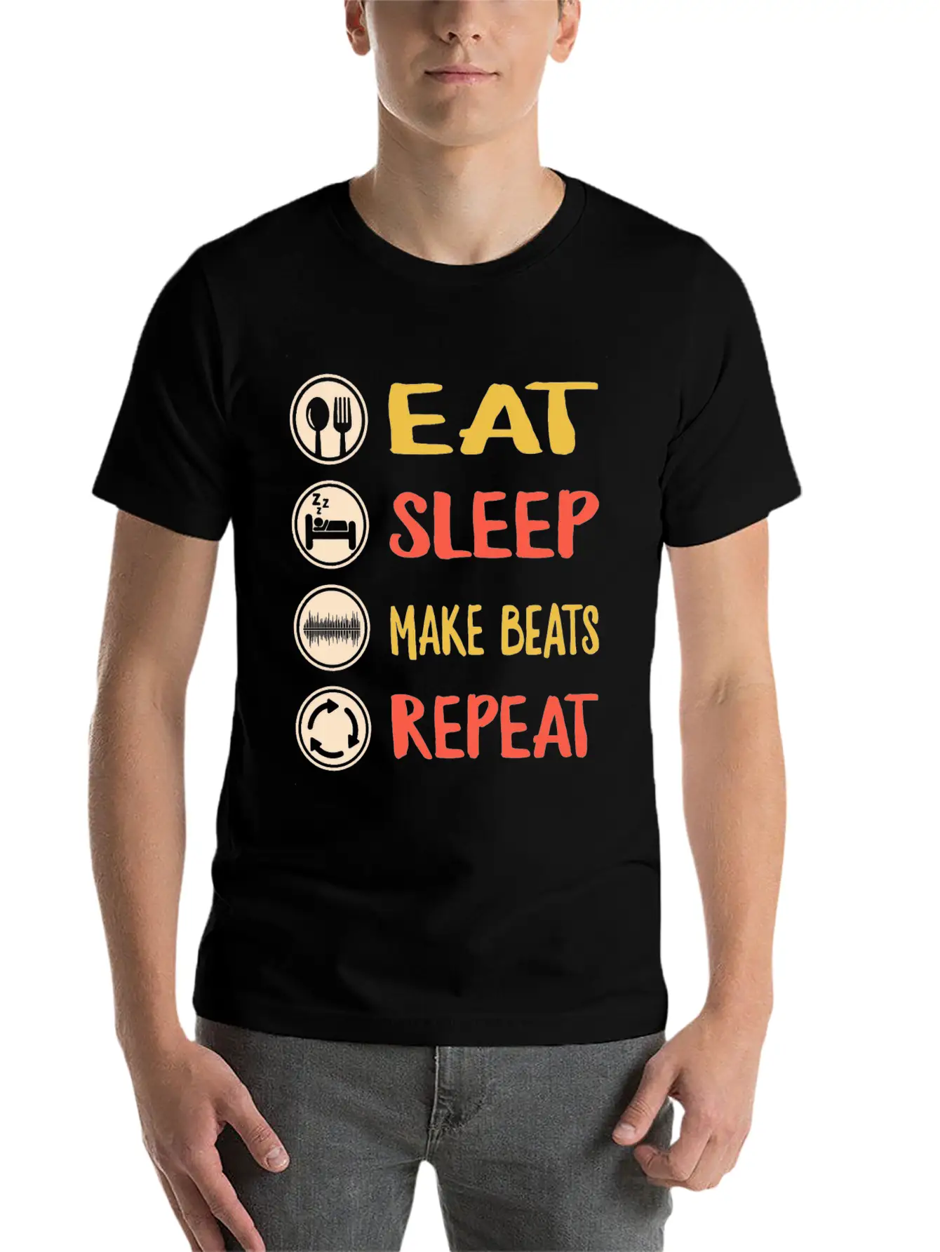 Eat Sleep Make Beats Repeat, DJ Music Shirt, Breathable Graphic T-Shirt – Perfect For Casual Days