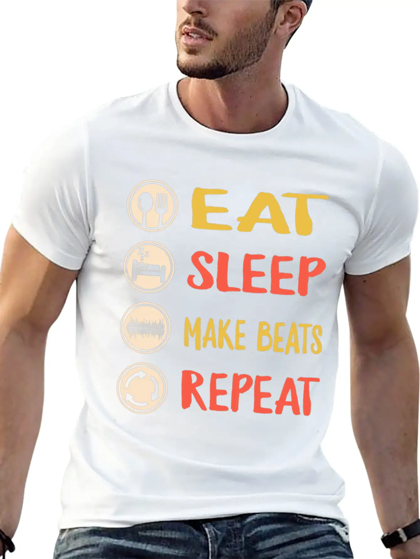 Eat Sleep Make Beats Repeat, DJ Music Shirt, Breathable Graphic T-Shirt – Perfect For Casual Days