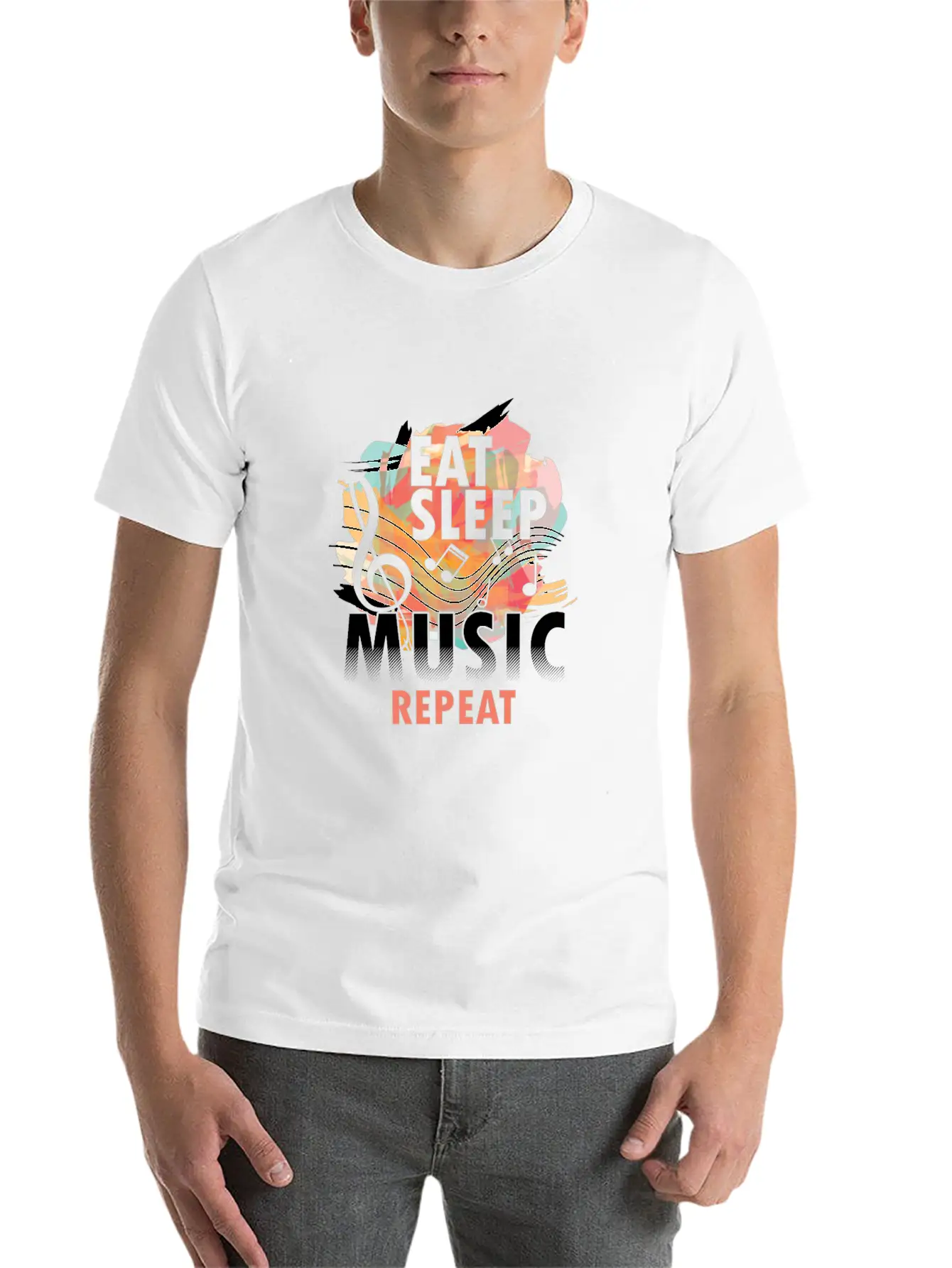 Eat Sleep Music Repeat Musical Melody Acapella Stylish Everyday T-Shirt – Unisex Basic Cotton Tee