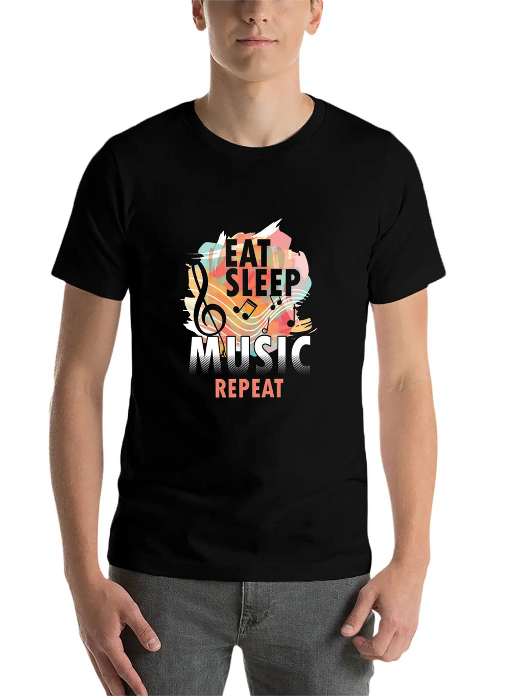 Eat Sleep Music Repeat Musical Melody Acapella Stylish Everyday T-Shirt – Unisex Basic Cotton Tee