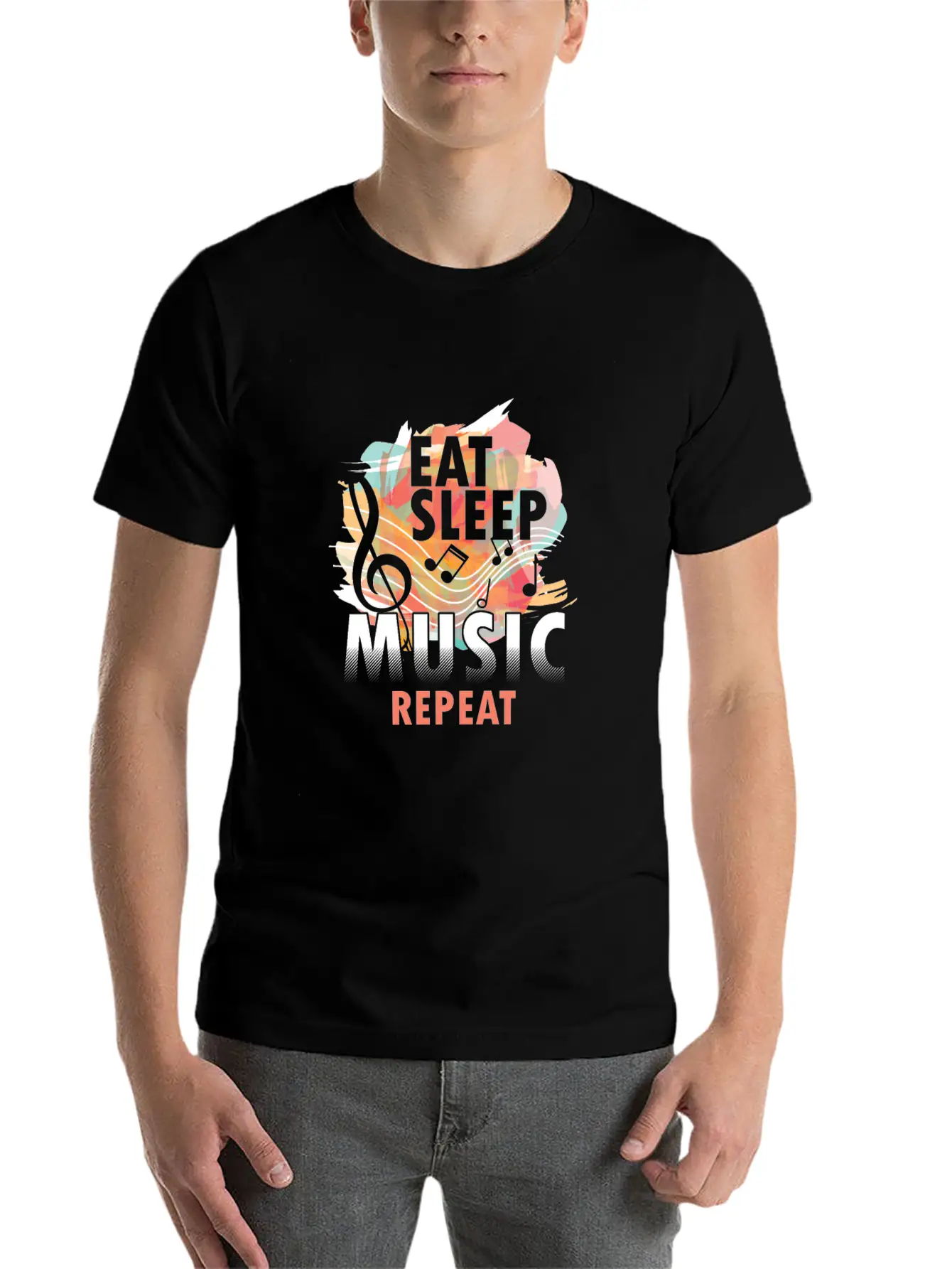 Eat Sleep Music Repeat Musical Melody Acapella Stylish Everyday T-Shirt – Unisex Basic Cotton Tee