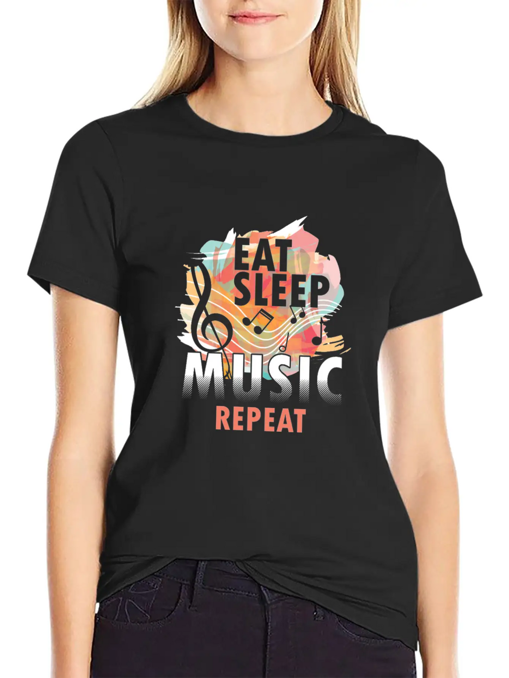 Eat Sleep Music Repeat Musical Melody Acapella Stylish Everyday T-Shirt – Unisex Basic Cotton Tee