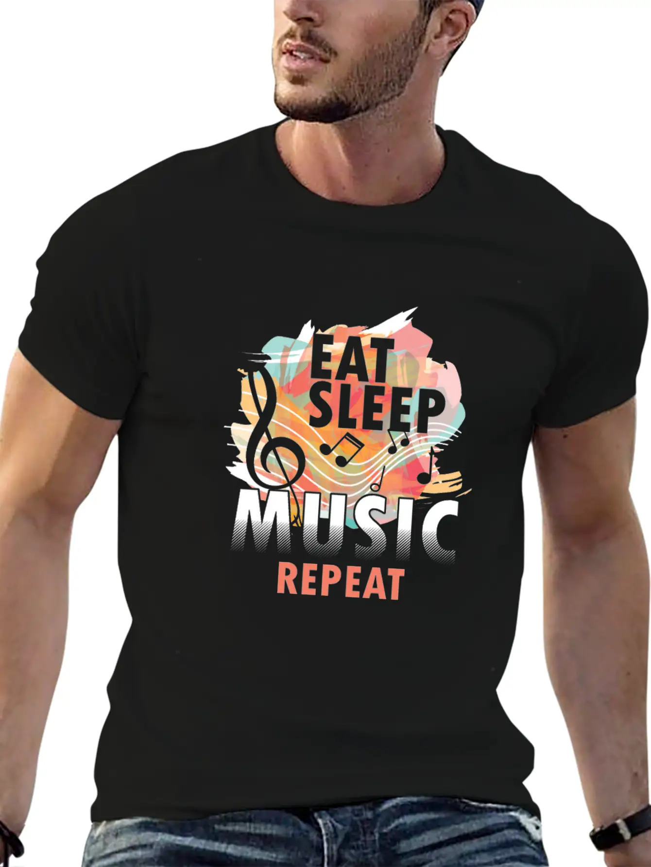 Eat Sleep Music Repeat Musical Melody Acapella Stylish Everyday T-Shirt – Unisex Basic Cotton Tee