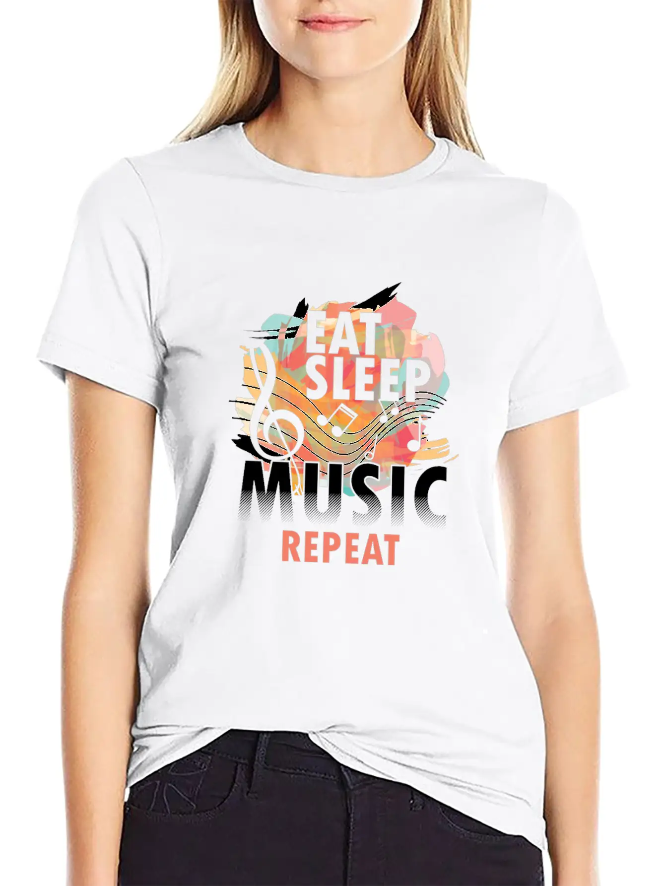 Eat Sleep Music Repeat Musical Melody Acapella Stylish Everyday T-Shirt – Unisex Basic Cotton Tee