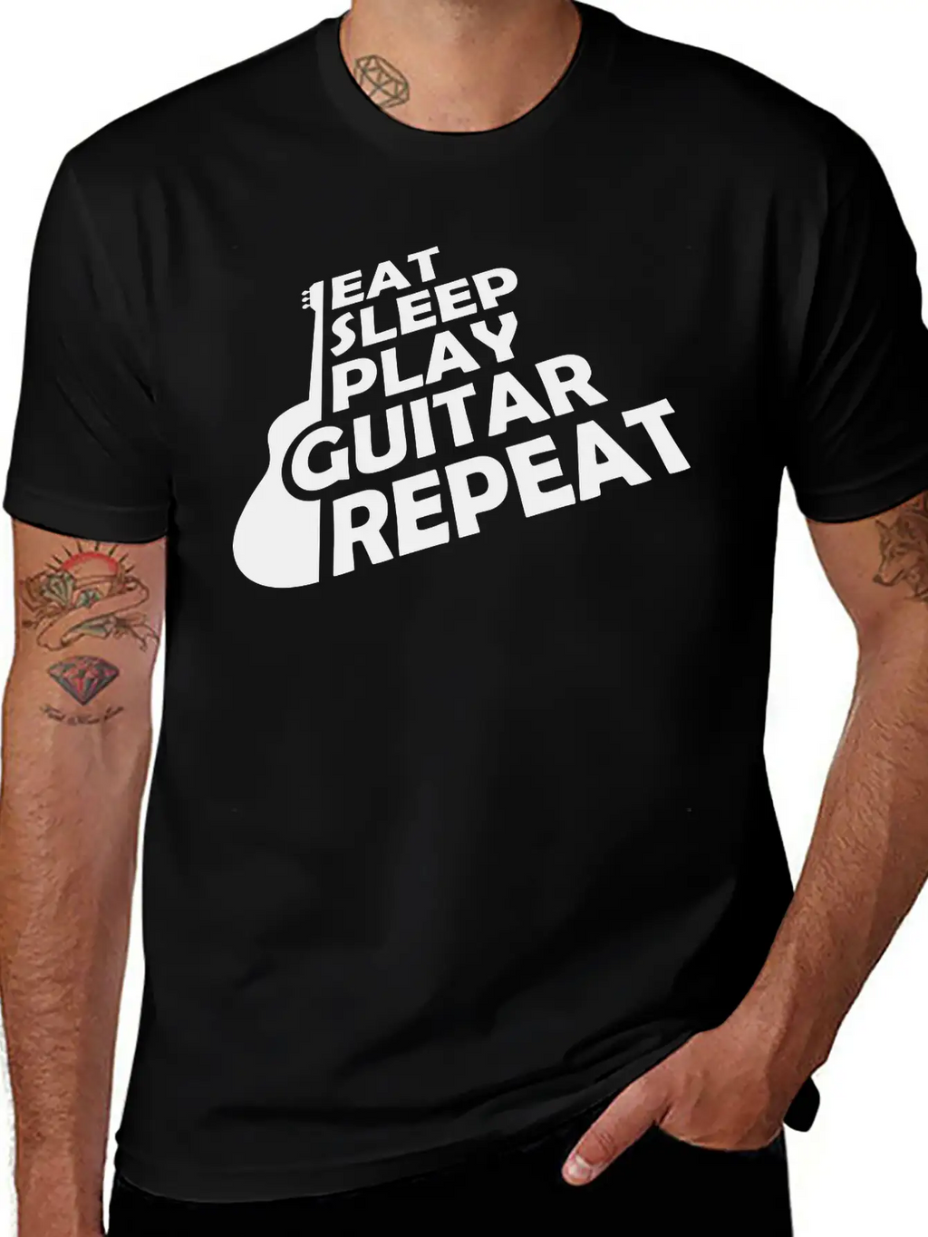 Eat Sleep Play Guitar Essential Cotton Tee For Daily Outfits – Unisex Style