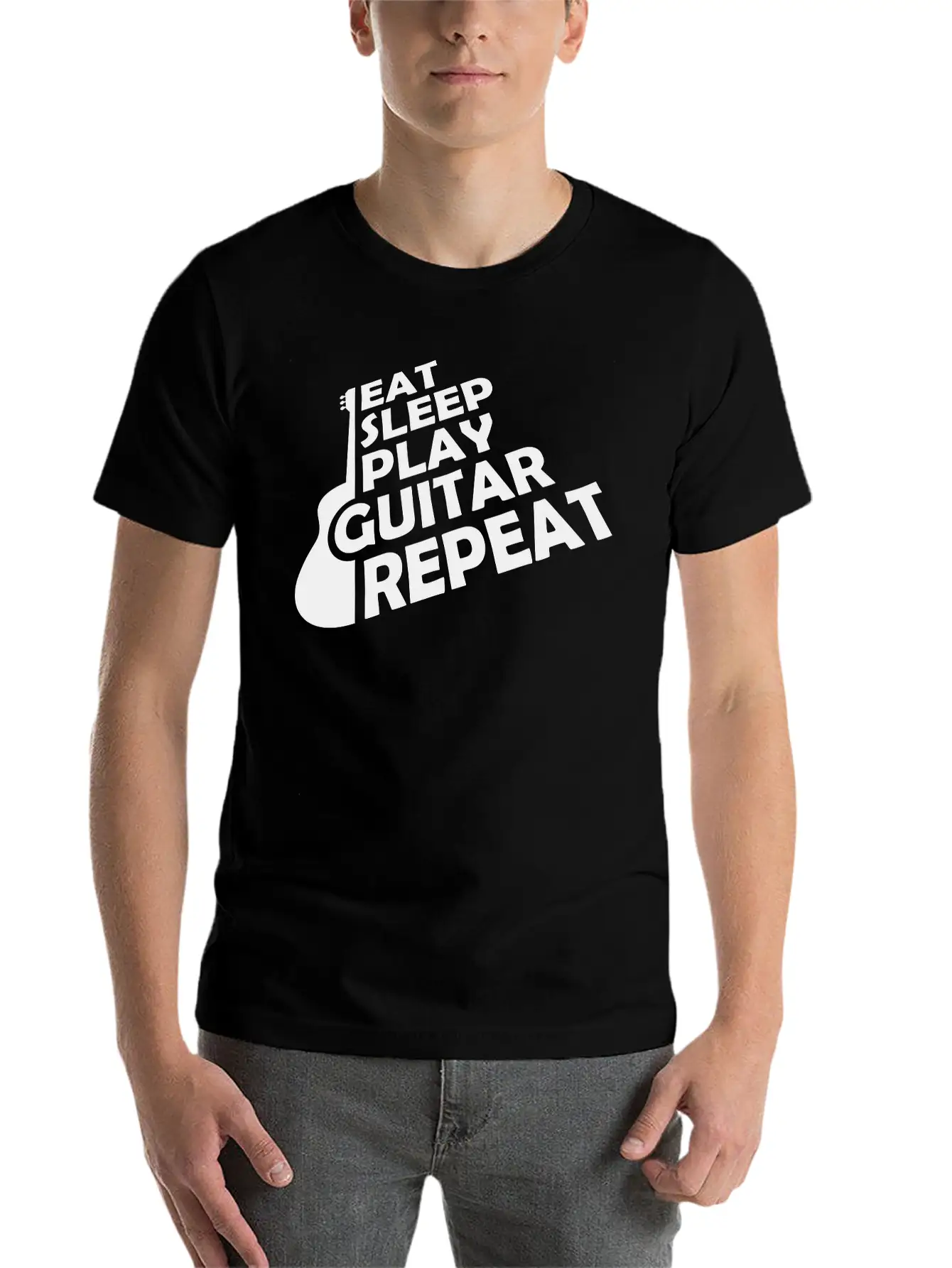 Eat Sleep Play Guitar Essential Cotton Tee For Daily Outfits – Unisex Style