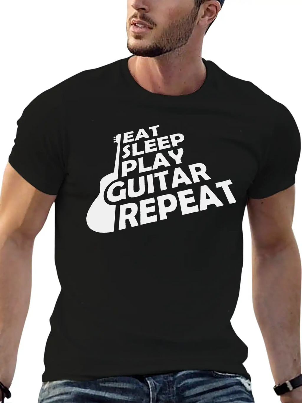 Eat Sleep Play Guitar Essential Cotton Tee For Daily Outfits – Unisex Style