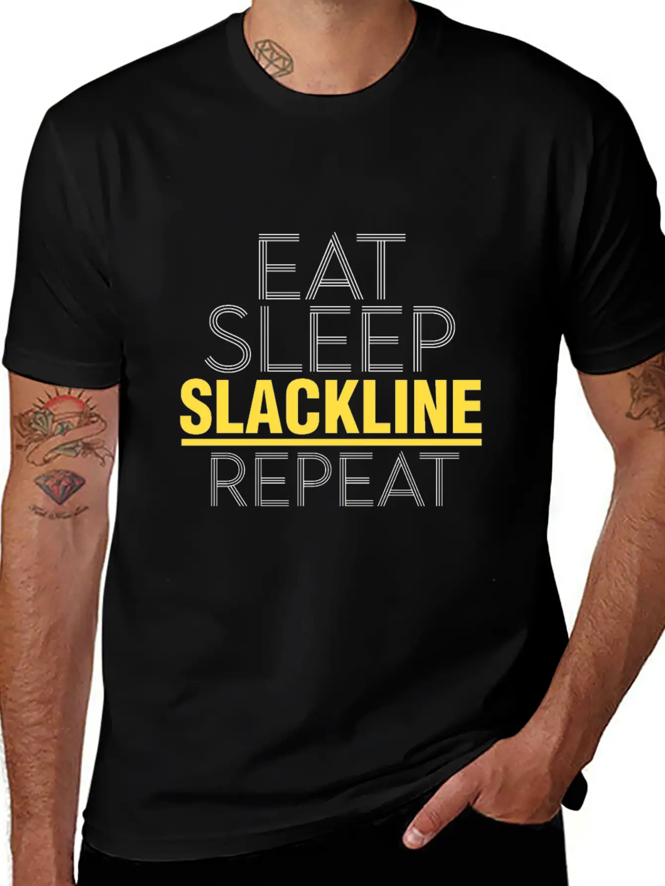 Eat Sleep Slackline Repeat Rope Balancing Outdoor Basic Graphic T-Shirt – Daily Comfort In Soft Cotton