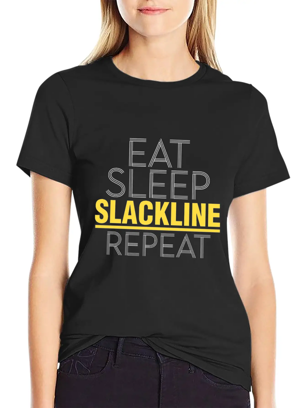 Eat Sleep Slackline Repeat Rope Balancing Outdoor Basic Graphic T-Shirt – Daily Comfort In Soft Cotton