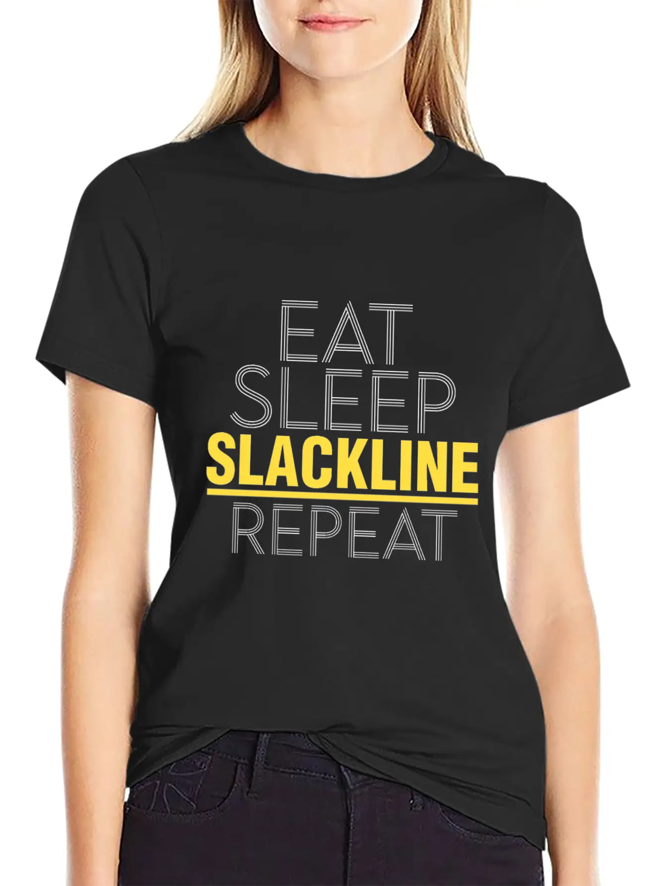 Eat Sleep Slackline Repeat Rope Balancing Outdoor Basic Graphic T-Shirt – Daily Comfort In Soft Cotton