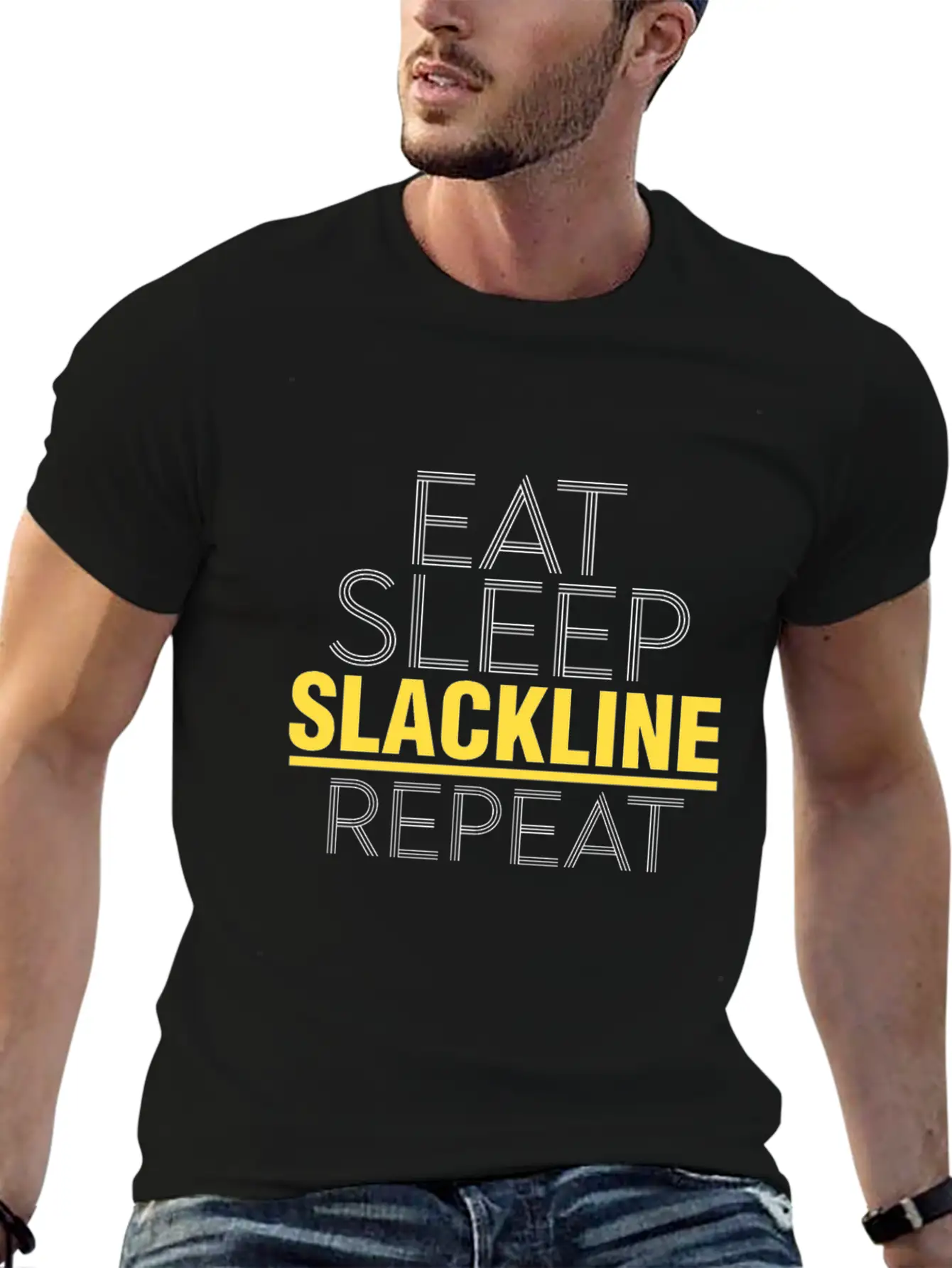 Eat Sleep Slackline Repeat Rope Balancing Outdoor Basic Graphic T-Shirt – Daily Comfort In Soft Cotton