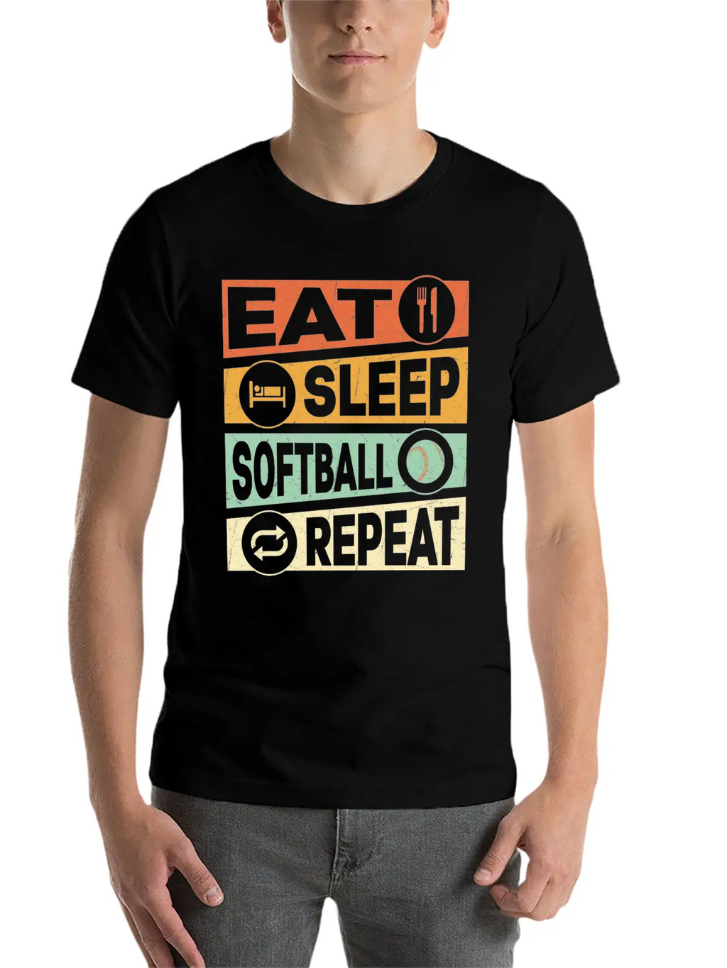Eat Sleep Softball Repeat Baseball Team Timeless Short Sleeve Tee – Comfy And Minimalist Design