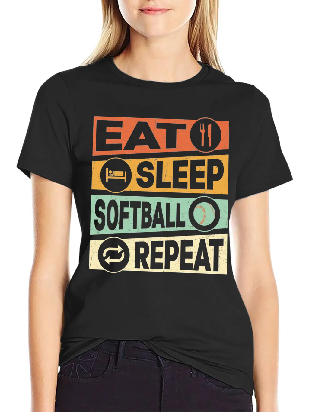 Eat Sleep Softball Repeat Baseball Team Timeless Short Sleeve Tee – Comfy And Minimalist Design