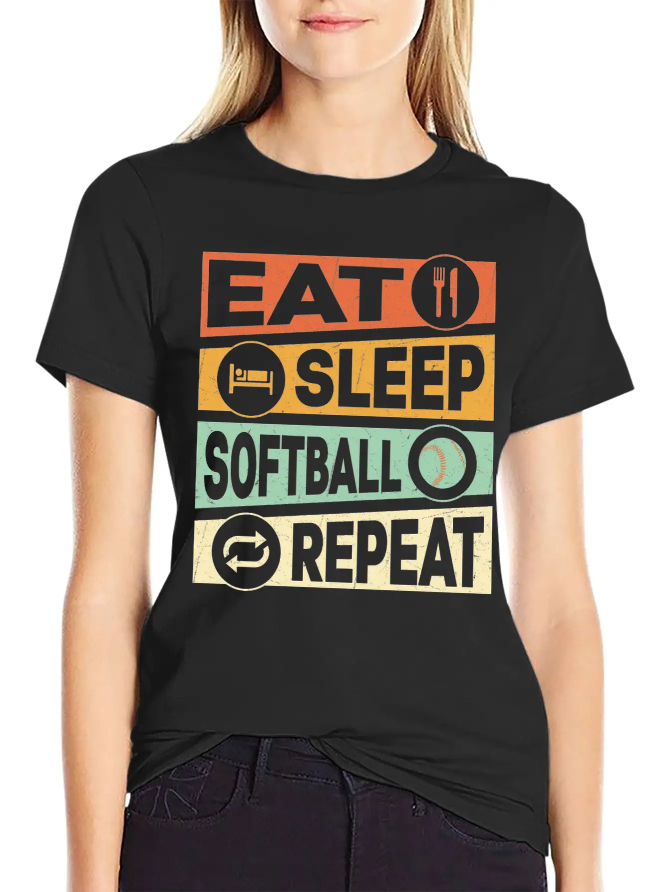 Eat Sleep Softball Repeat Baseball Team Timeless Short Sleeve Tee – Comfy And Minimalist Design