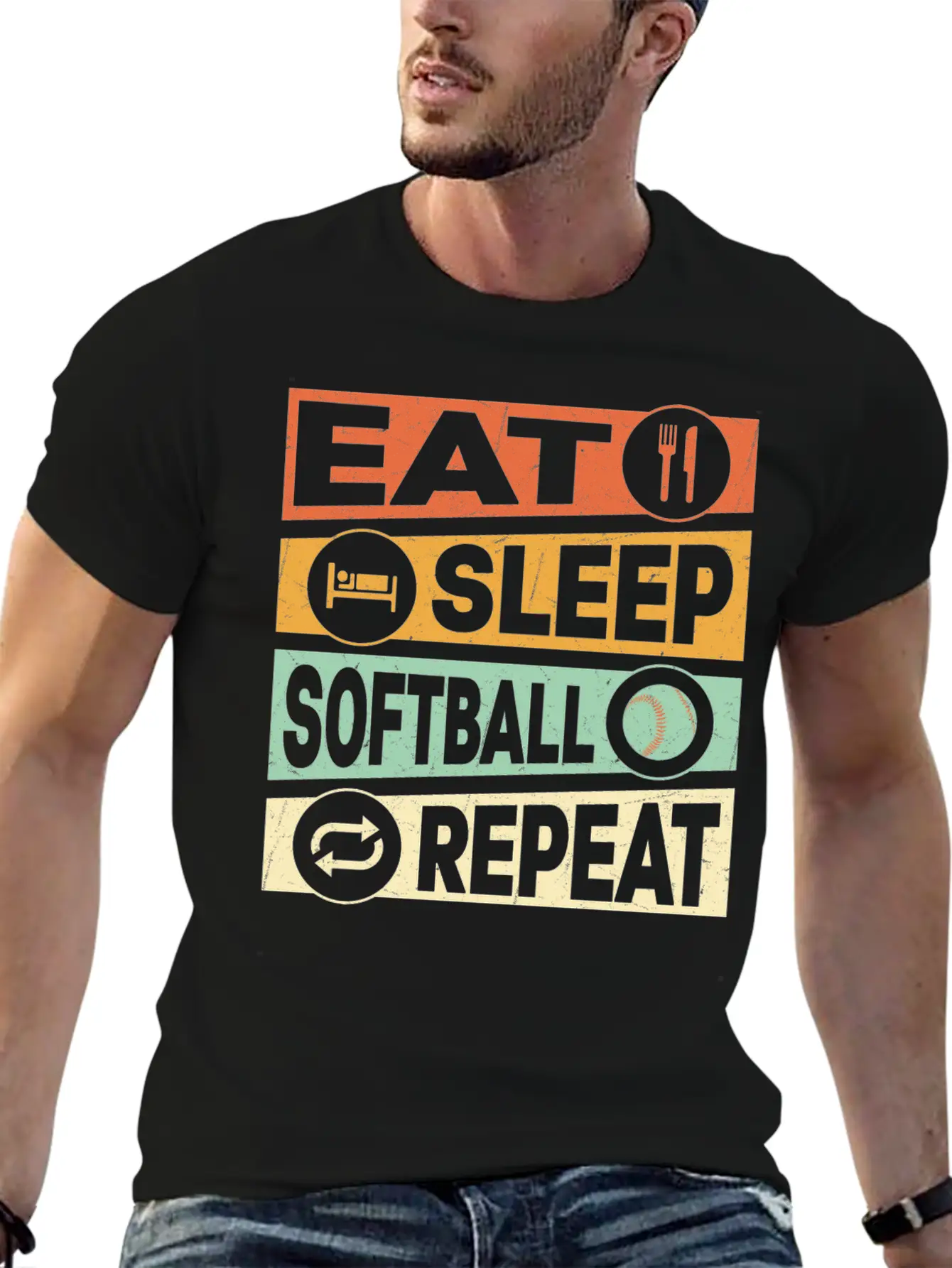 Eat Sleep Softball Repeat Baseball Team Timeless Short Sleeve Tee – Comfy And Minimalist Design