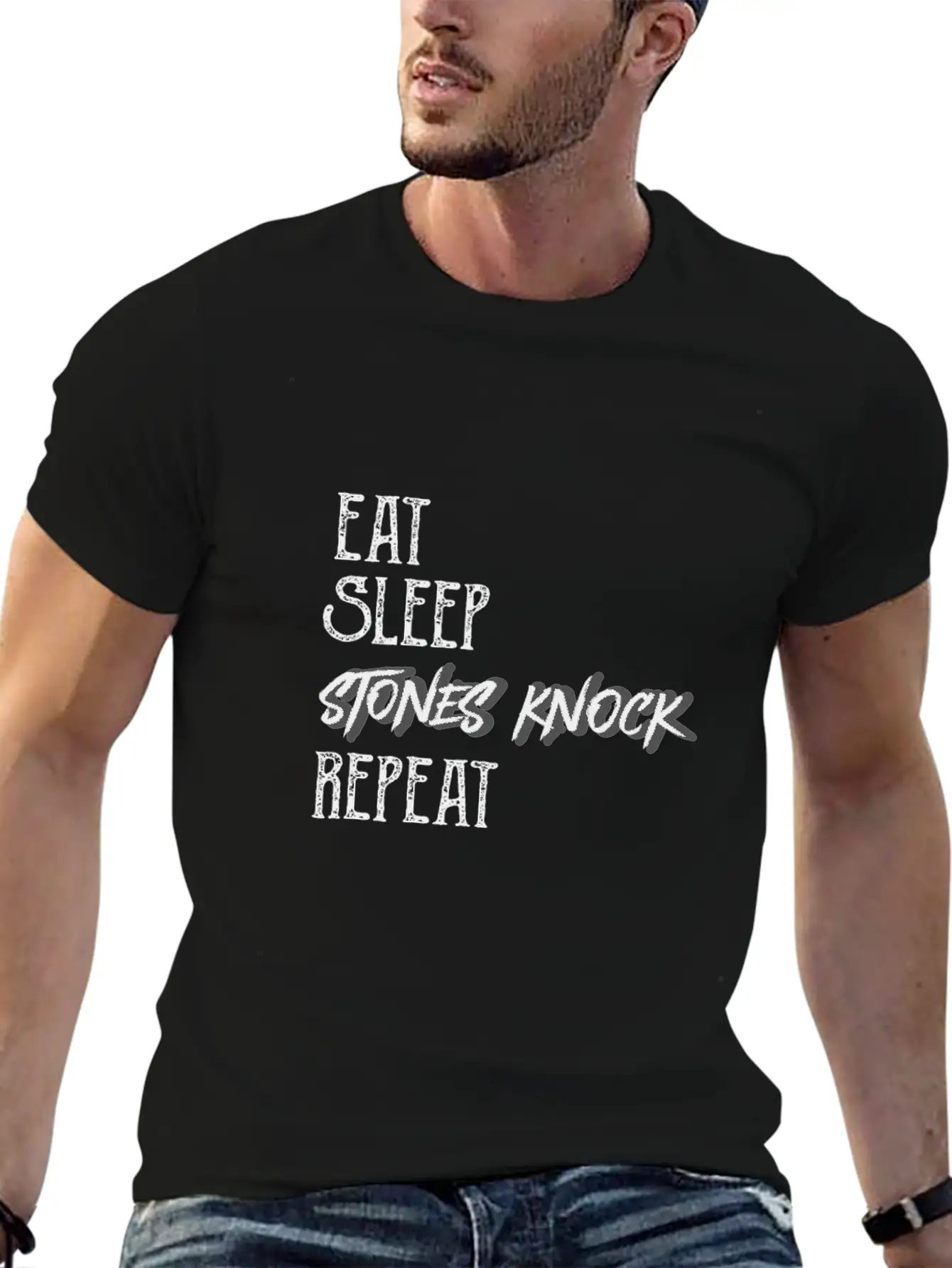 Eat Sleep Stones Knock Repeat Basic Graphic T-Shirt – Daily Comfort In Soft Cotton