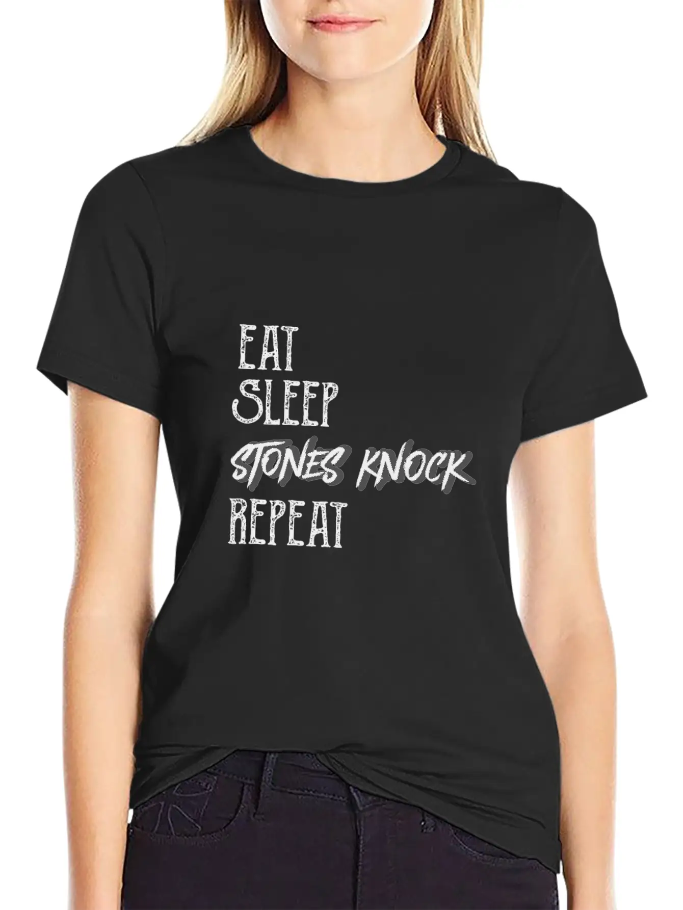 Eat Sleep Stones Knock Repeat Basic Graphic T-Shirt – Daily Comfort In Soft Cotton