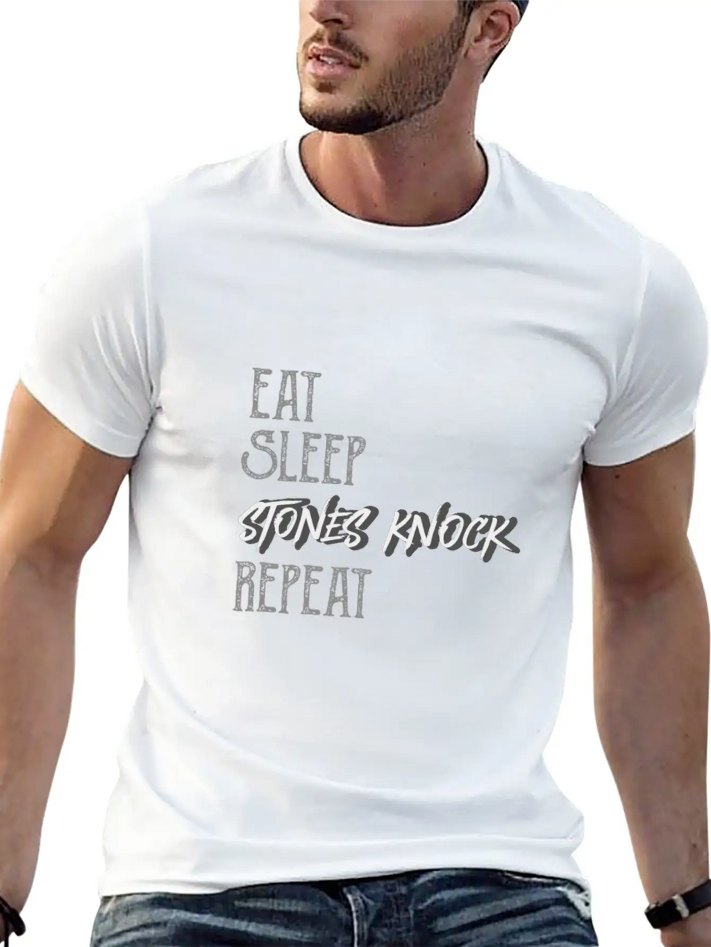 Eat Sleep Stones Knock Repeat Basic Graphic T-Shirt – Daily Comfort In Soft Cotton