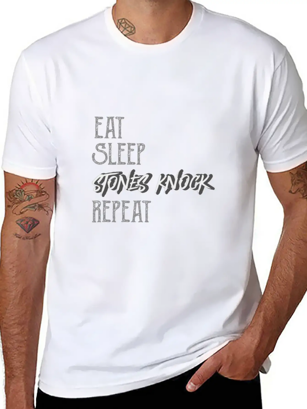 Eat Sleep Stones Knock Repeat Basic Graphic T-Shirt – Daily Comfort In Soft Cotton