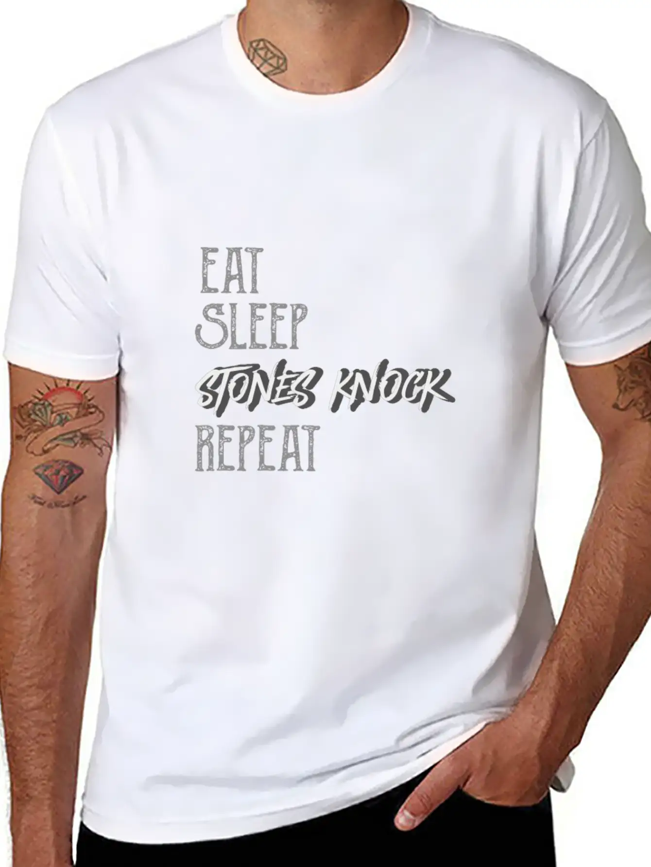 Eat Sleep Stones Knock Repeat Basic Graphic T-Shirt – Daily Comfort In Soft Cotton