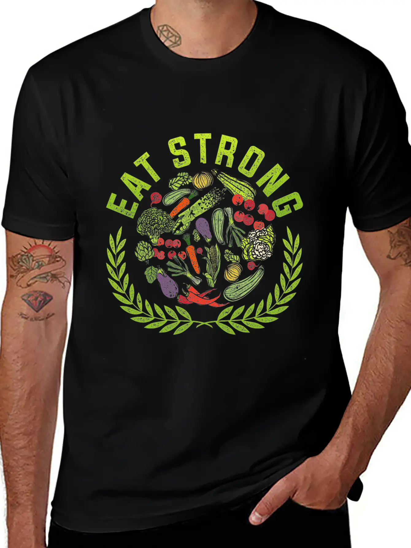 Eat Strong! Food Vegetables Vegan Gluten Free Gift Relaxed Everyday Tee – Lightweight And Durable Cotton