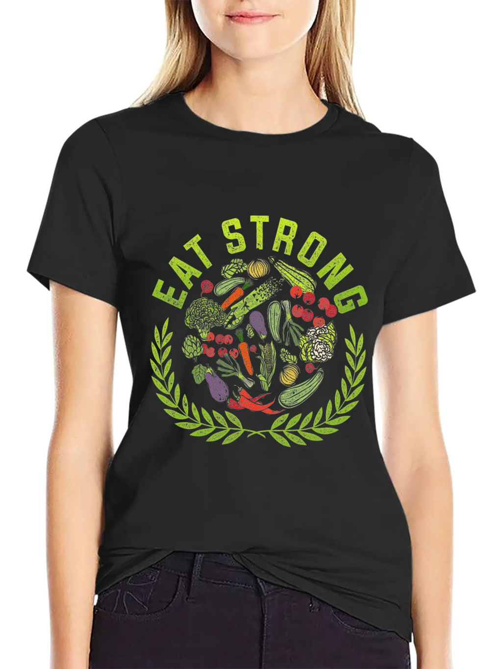 Eat Strong! Food Vegetables Vegan Gluten Free Gift Relaxed Everyday Tee – Lightweight And Durable Cotton