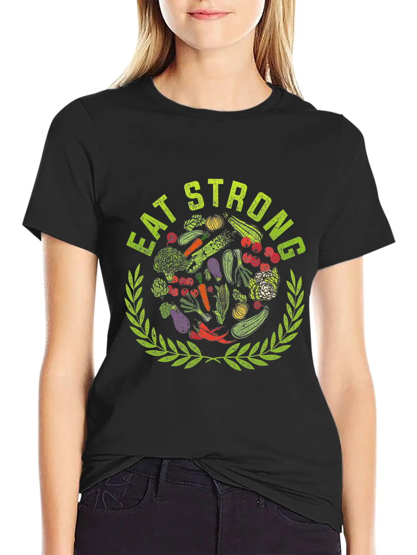 Eat Strong! Food Vegetables Vegan Gluten Free Gift Relaxed Everyday Tee – Lightweight And Durable Cotton