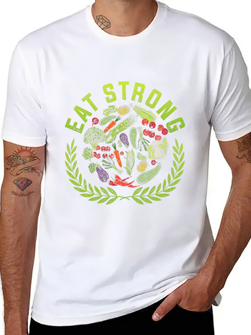 Eat Strong! Food Vegetables Vegan Gluten Free Gift Relaxed Everyday Tee – Lightweight And Durable Cotton