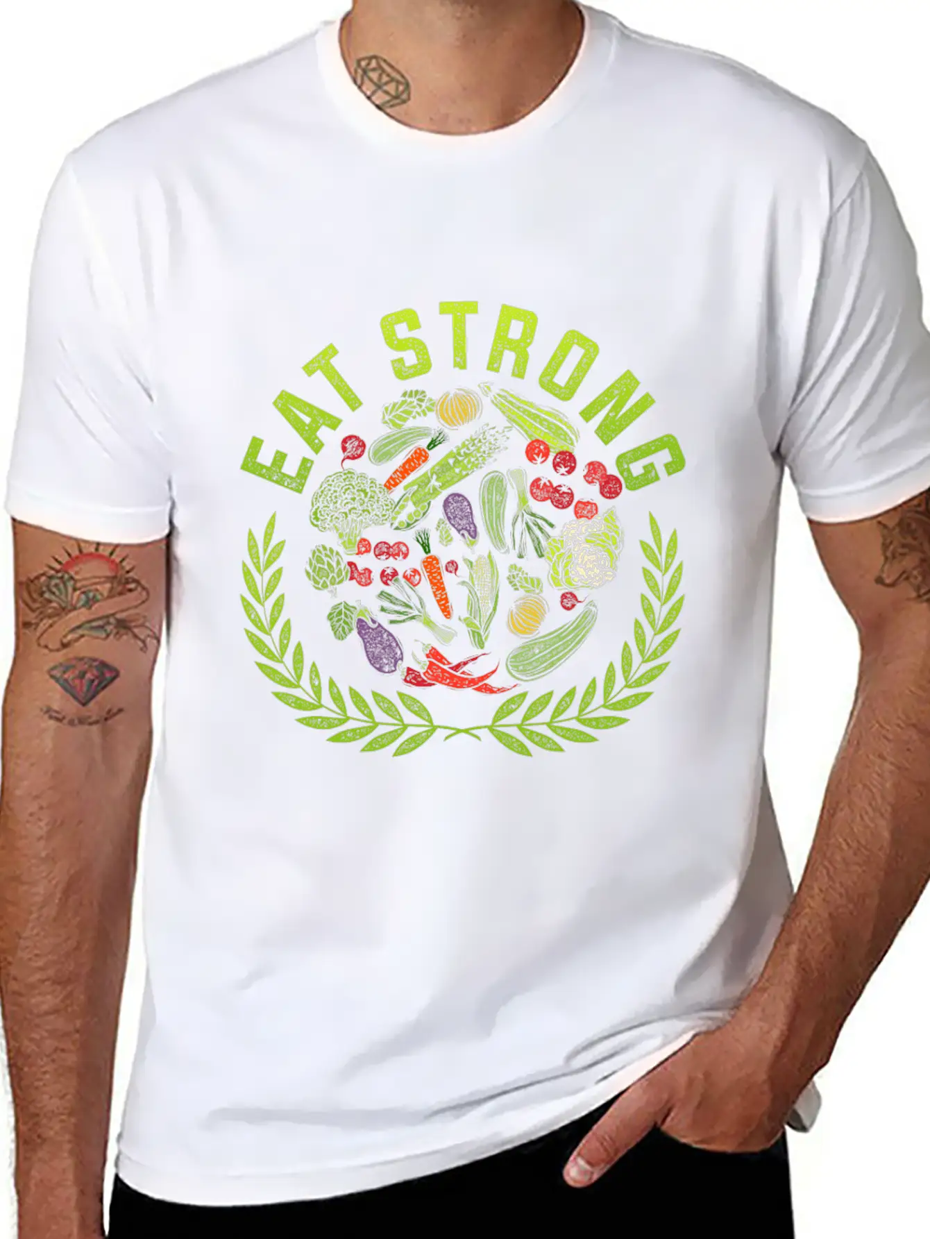 Eat Strong! Food Vegetables Vegan Gluten Free Gift Relaxed Everyday Tee – Lightweight And Durable Cotton
