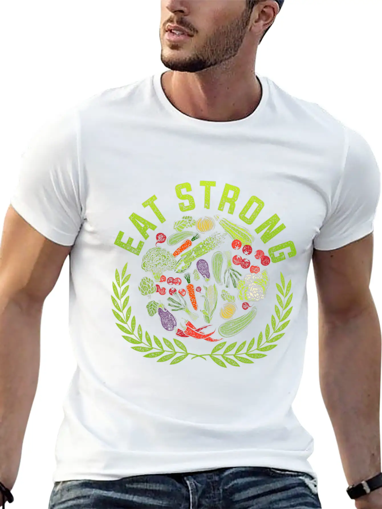 Eat Strong! Food Vegetables Vegan Gluten Free Gift Relaxed Everyday Tee – Lightweight And Durable Cotton