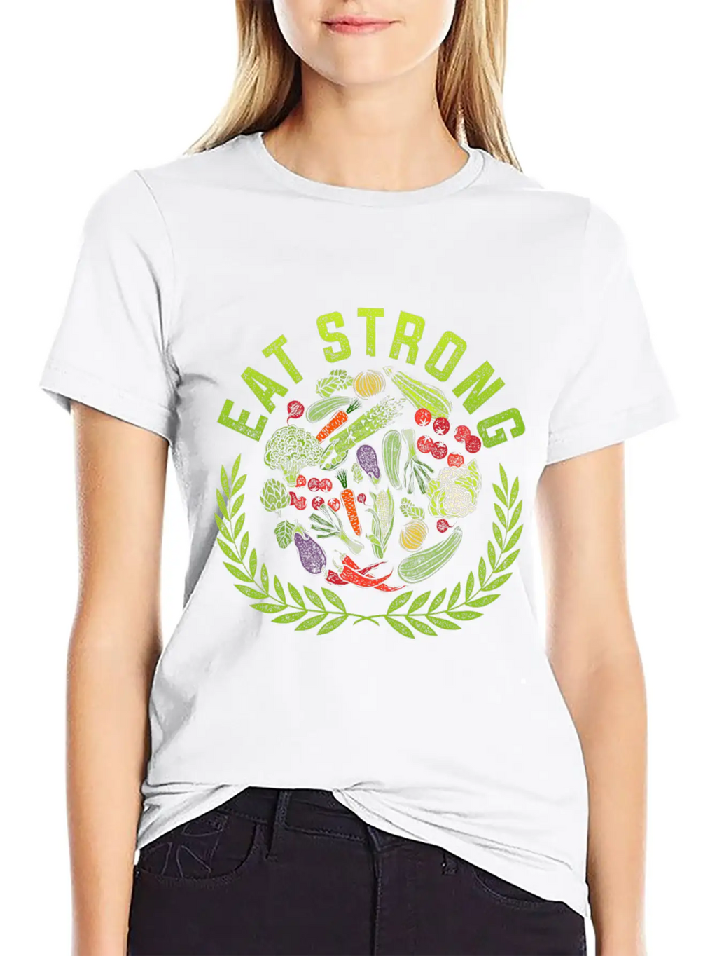 Eat Strong! Food Vegetables Vegan Gluten Free Gift Relaxed Everyday Tee – Lightweight And Durable Cotton