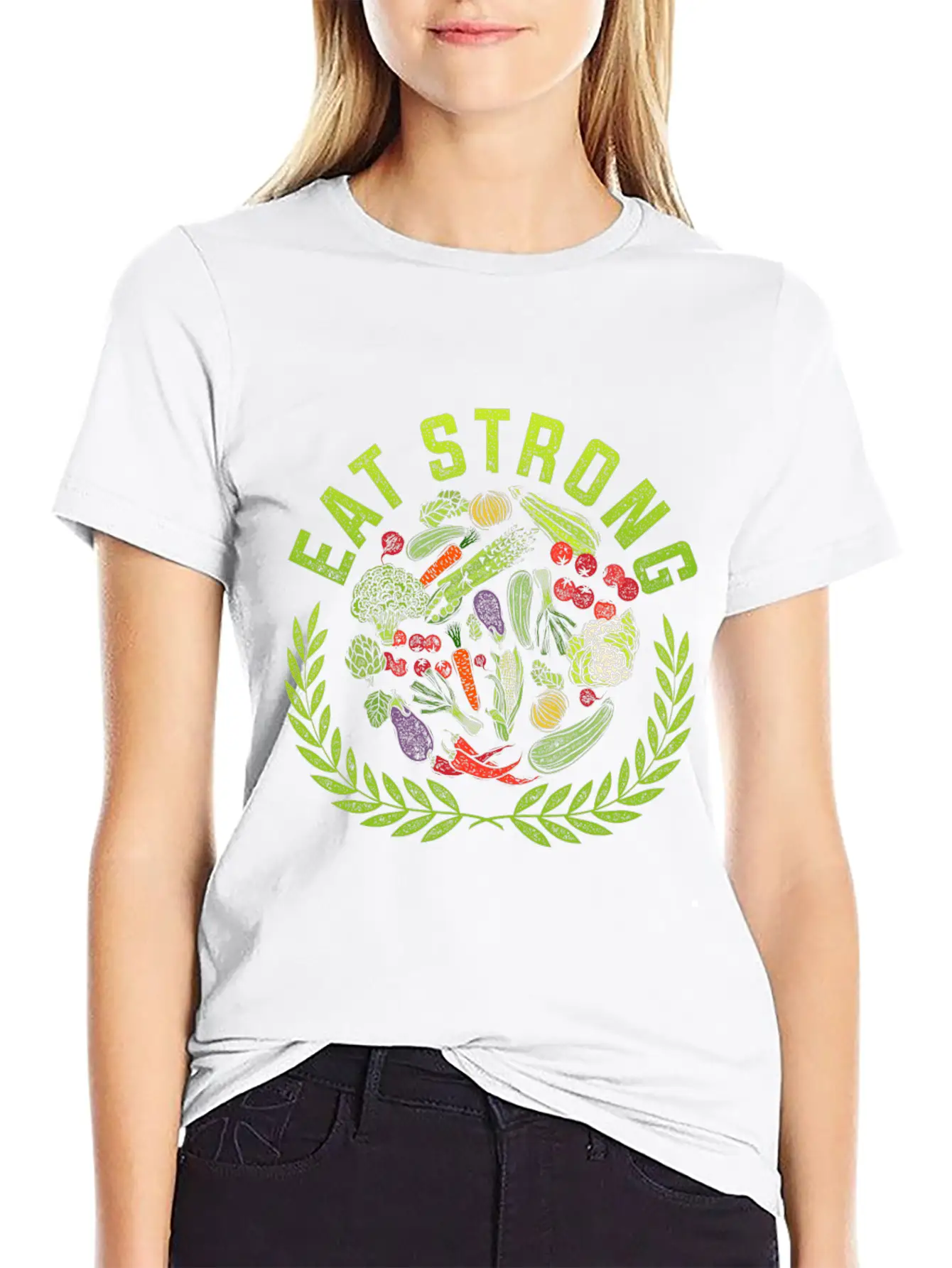 Eat Strong! Food Vegetables Vegan Gluten Free Gift Relaxed Everyday Tee – Lightweight And Durable Cotton