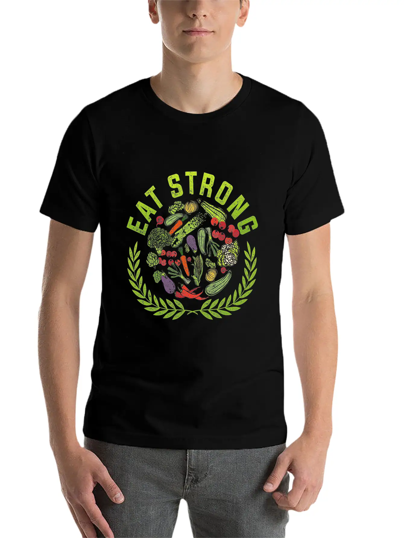 Eat Strong! Food Vegetables Vegan Gluten Free Gift Relaxed Everyday Tee – Lightweight And Durable Cotton