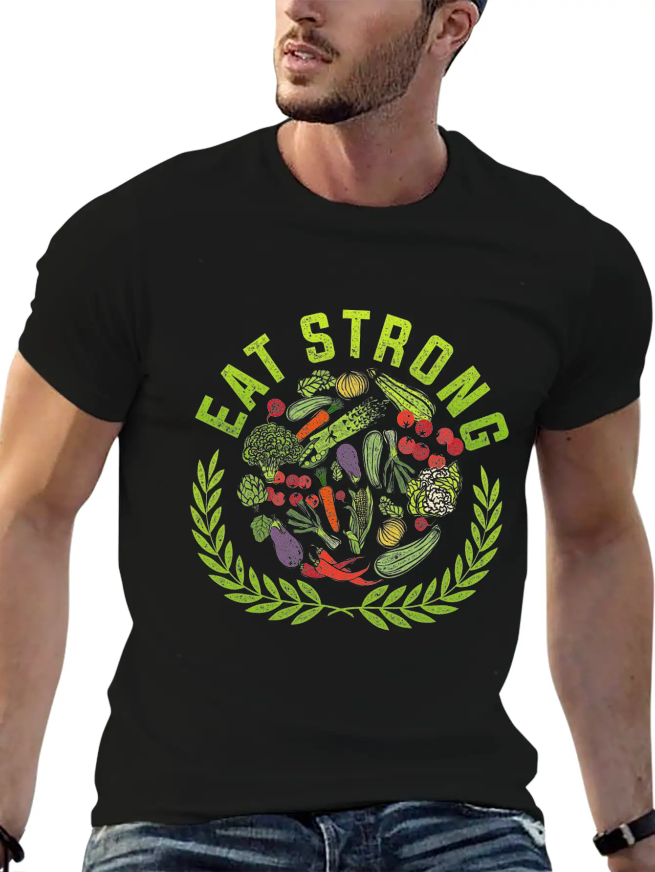 Eat Strong! Food Vegetables Vegan Gluten Free Gift Relaxed Everyday Tee – Lightweight And Durable Cotton