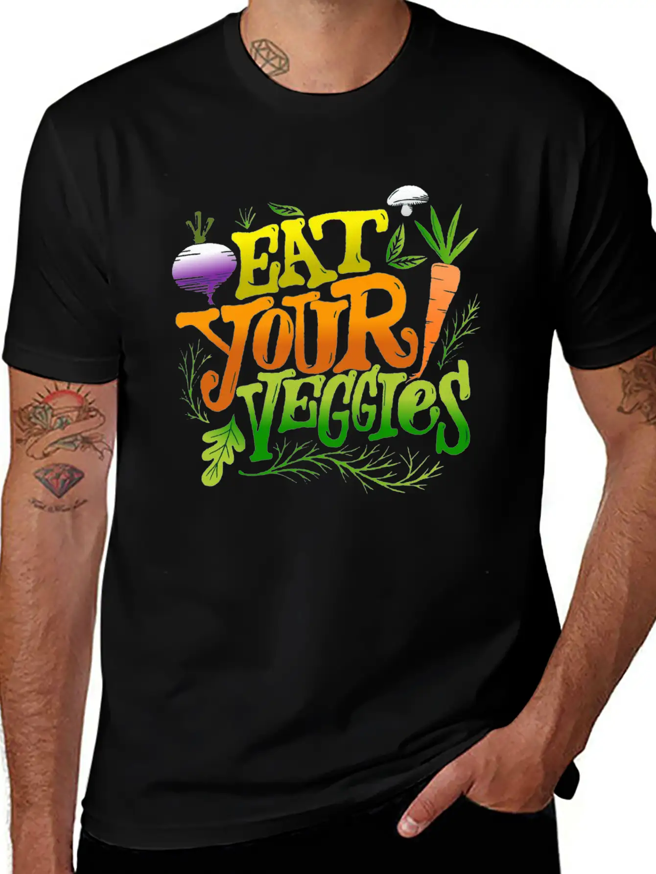 Eat Your Veggies Lettering Essential Cotton Tee For Daily Outfits – Unisex Style